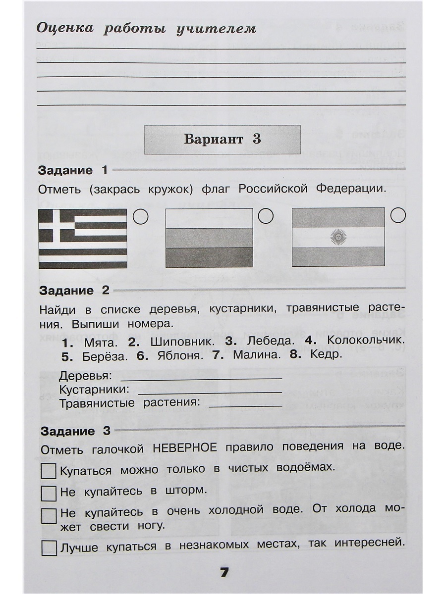 Окружающий мир. 3 класс. Проверочные работы